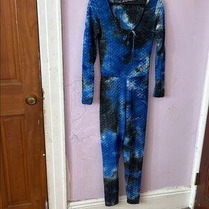 Elegant Blue and Black Tie-Dye Jumpsuit